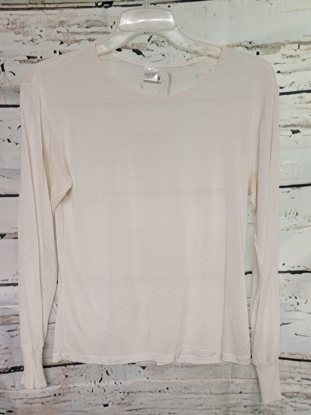 Under Silk 100% Silk Long Sleeve Base Layer Top Ivory Women's M